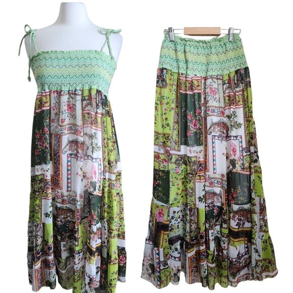 Maxi Skirt and midi Dress Women Smocked One Size Boho Patchwork Print - Picture 1 of 10